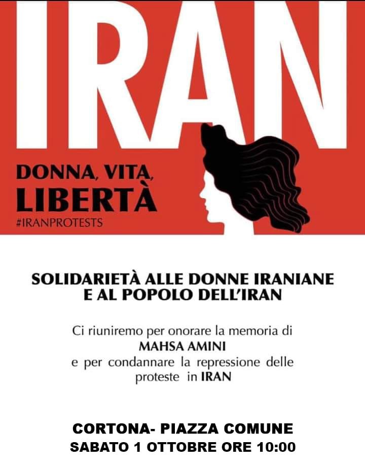 Cortona , sabato primo ottobre: solidarietà alle donne iraniane