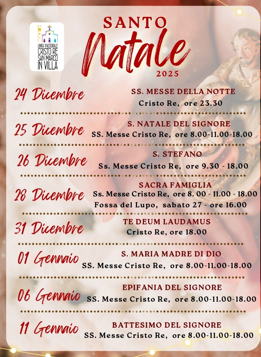  Orari Sante Messe  Città  di  Cortona durante le Festività  Natalizie