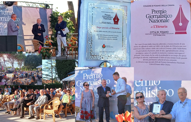 Targa speciale del Premio Giornalistico Città di Foiano a L'Etruria