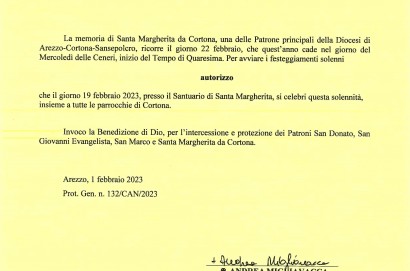 Il Decreto del vescovo Andrea per lo spostamento della Festa religiosa di Santa Margherita