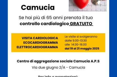 Salute cardiaca, a Camucia tre giorni di prevenzione con Fondazio-ne Longevitas