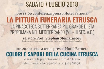 Notti dell’Archeologia 2018  Sabato 7 luglio a Farneta di Cortona  conferenza su Pittura Funeraria Etrusca con cena in tema etrusco