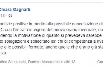L' onorevole Chiara Gagnarli conferma che Terontola non perderà i treni Intercity