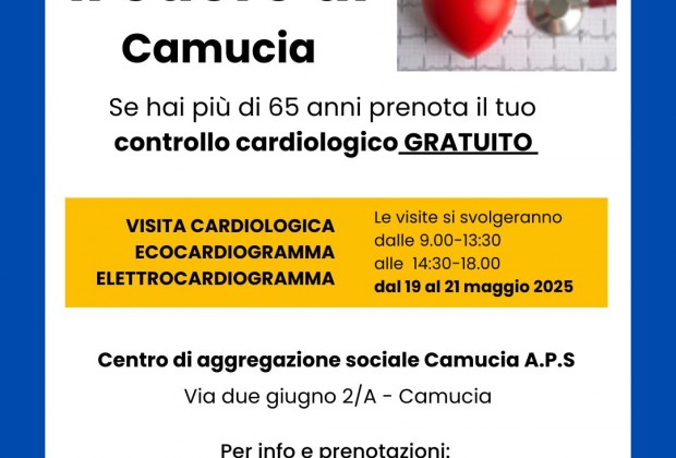 Salute cardiaca, a Camucia tre giorni di prevenzione con Fondazio-ne Longevitas