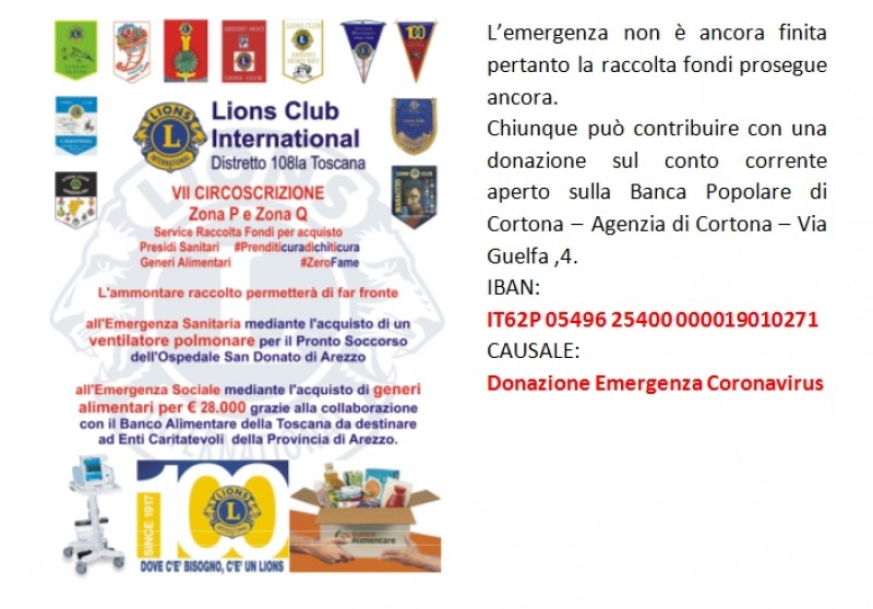 Lions Club : donazione Emergenza Coronavirus