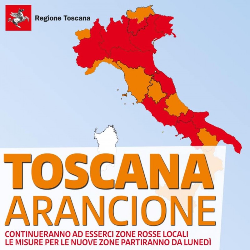 Toscana in zona arancione ma la Provincia di Arezzo rossa