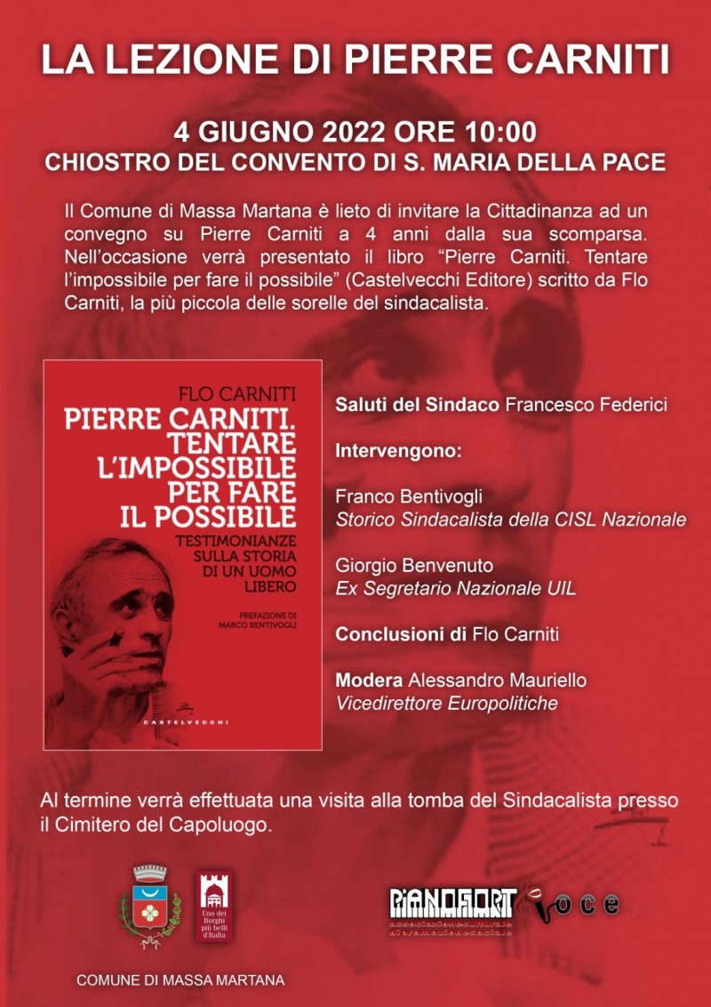"La lezione di Pierre Carniti" nel ricordo del Comune di Massa Martana  a quattro anni dalla morte del grande sindacalista italiano