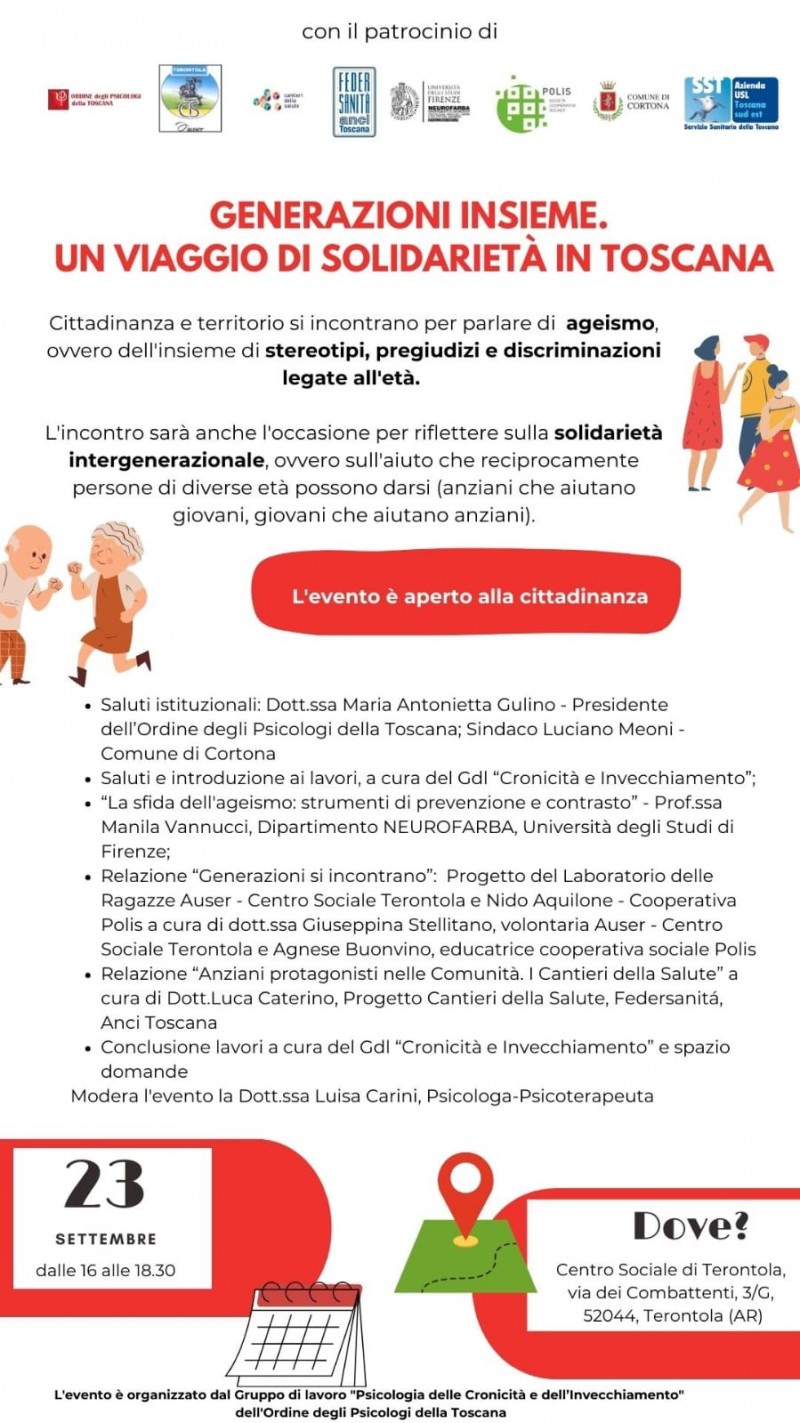 “Generazioni Insieme. Un viaggio di solidarietà in Toscana”. Il 23 Settembre a Terontola, un evento aperto alla cittadinanza