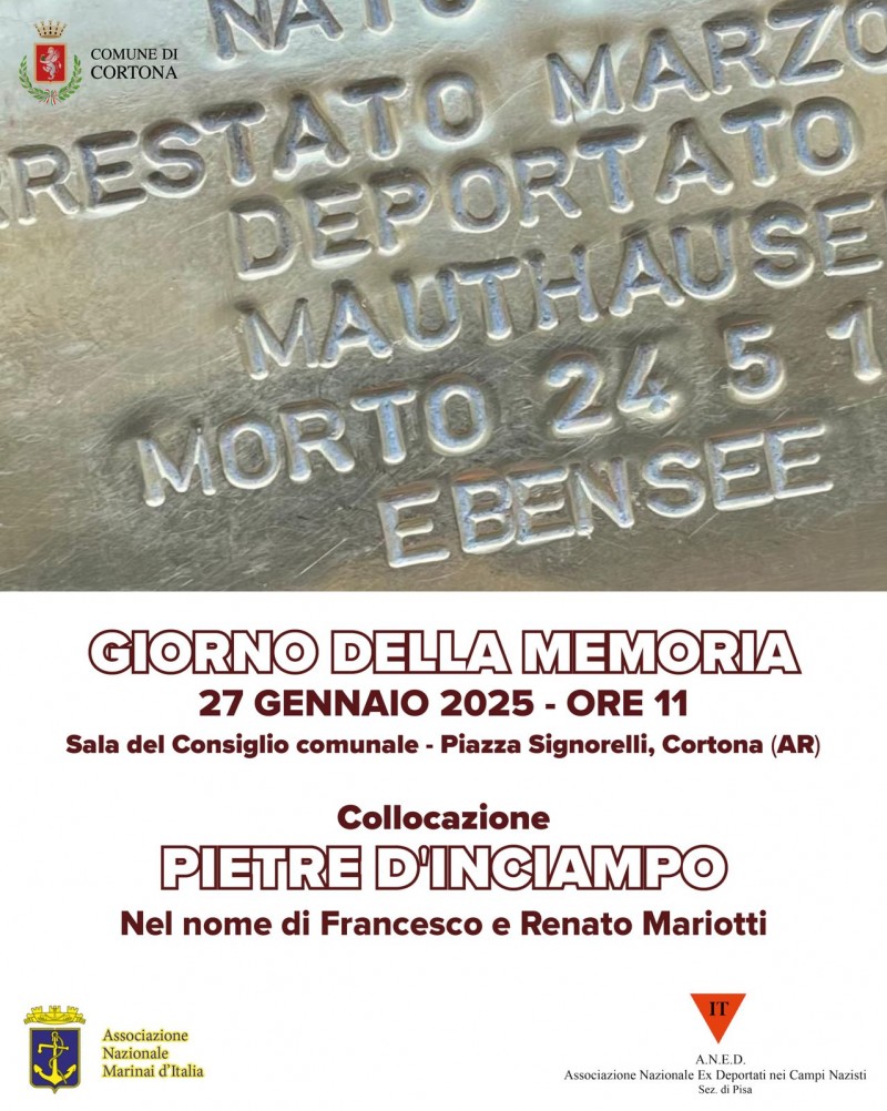 Cortona, Giorno della Memoria: collocazione pietre d’inciampo in memoria di Francesco e Renato Mariotti