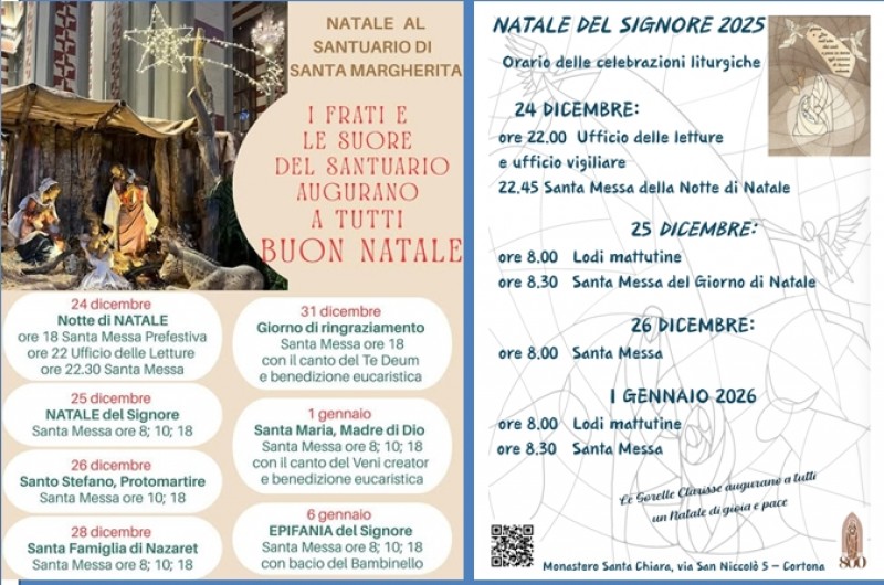  Orari Sante Messe  Città  di  Cortona durante le Festività  Natalizie