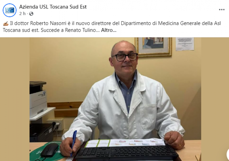 Il terontolese-cortonese dottor Roberto Nasorri nominato Direttore del Dipartimento di Medicina Generale della Asl Toscana Sud Est