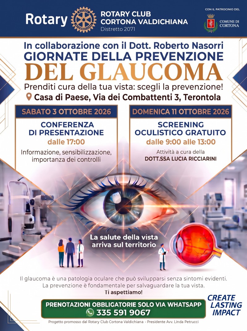 Giornate della Prevenzione del Glaucoma - Il Rotary Club Cortona Valdichiana invita la Popolazione a Terontola