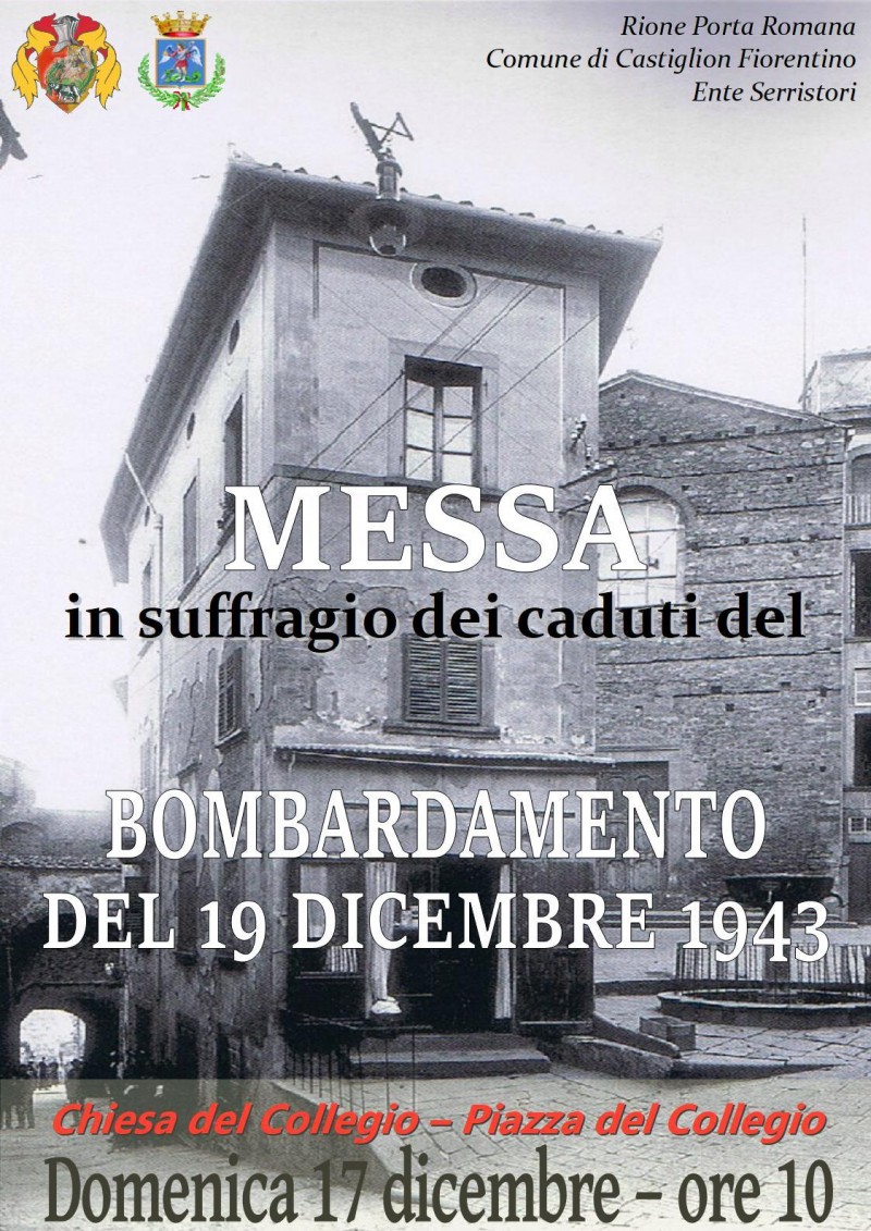 Domenica 17 dicembre Santa Messa in suffragio delle vittime del bombardamento del 19 dicembre 1943