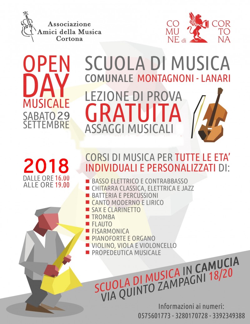 Inizio lezioni della Scuola di Musica Comunale di Cortona - Open Day il 29 settembre